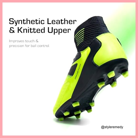 High Top Soccer Cleats, Synthetic Leather & Knitted, Lace Up Athletic Shoes main image 5